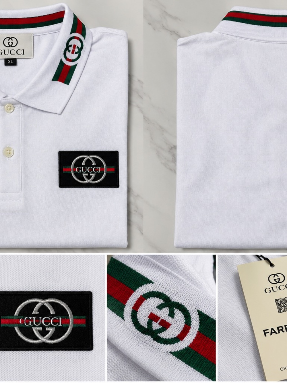 Men's White Polo Shirt with Signature Web Stripe